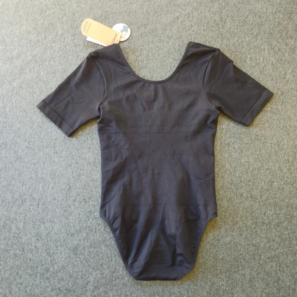 New! Shapermint Bodysuit Womens M Black All Day Every Day Short Sleeve Shapewear